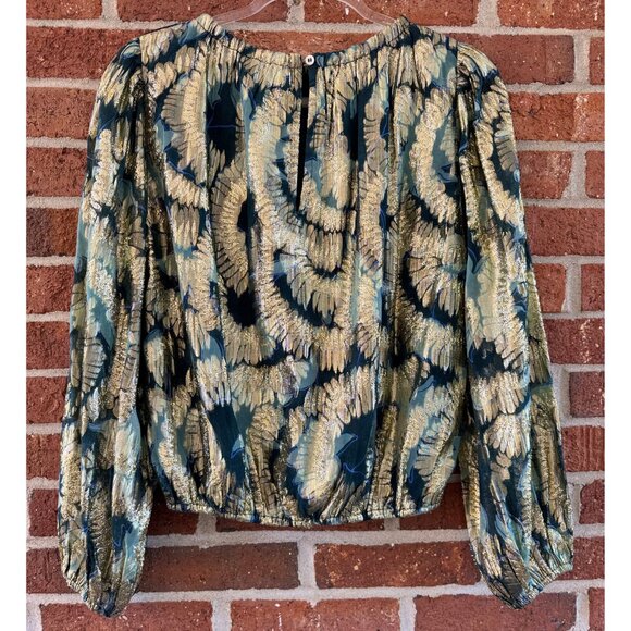 Omika Gold Teal Metallic Boho Blouse S - Picture 8 of 9